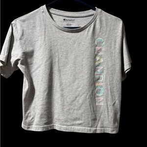 Champion Girls Light Gray Tee with Colorful Logo